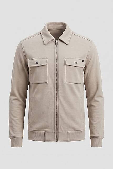 Beystil Erkek Bej Slim Fit Gömlek Yaka Fermuarlı Hırka 2442 - Beystil