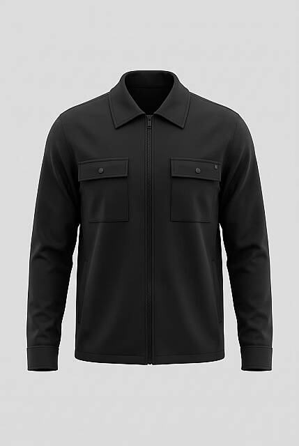 Beystil Erkek Siyah Slim Fit Gömlek Yaka Fermuarlı Hırka 2442 - Beystil