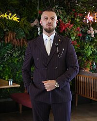 Beystil Sivri Yaka Bordo Çizgili Kruvaze Takım Elbise 53151 - Slim Fit 