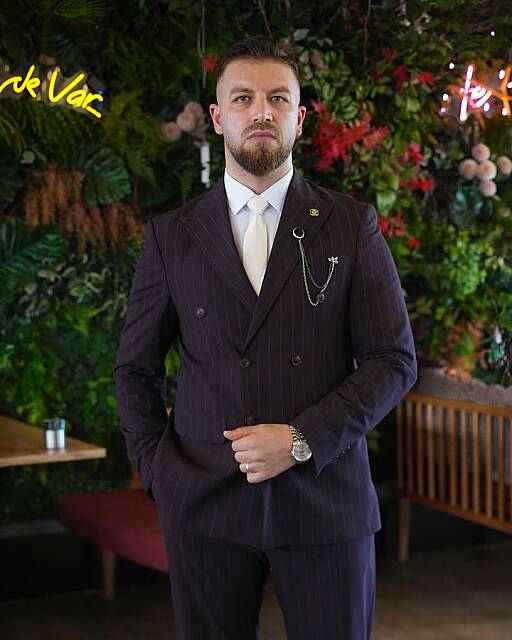 Beystil Sivri Yaka Bordo Çizgili Kruvaze Takım Elbise 53151 - Slim Fit - Beystil