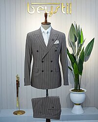 Beystil Sivri Yaka Vizon Çizgili Kruvaze Takım Elbise 53151 - Slim Fit 