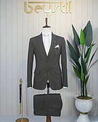Beystil Füme Slim Fit Çift Düğmeli Takım Elbise 53374 