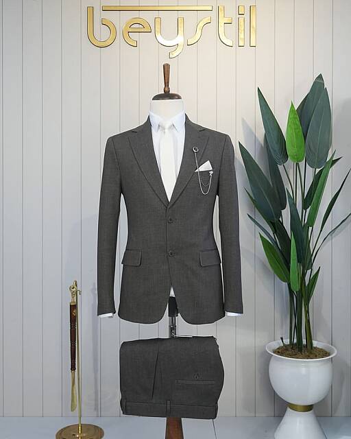 Beystil Füme Slim Fit Çift Düğmeli Takım Elbise 53374 - Beystil