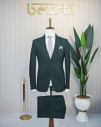 Beystil Haki Slim Fit Çift Düğmeli Takım Elbise 53374 