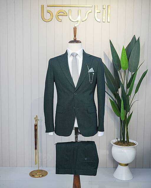 Beystil Haki Slim Fit Çift Düğmeli Takım Elbise 53374 - Beystil