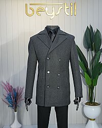 Beystil Erkek Kruvaze Füme Örme Kaşe Kaban 9019 