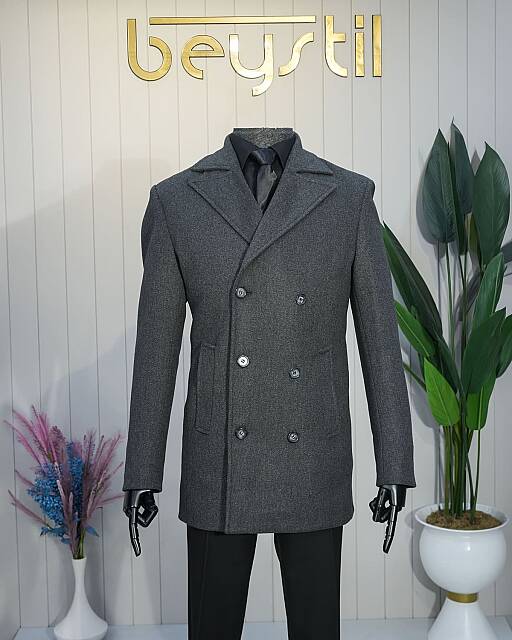 Beystil Erkek Kruvaze Füme Örme Kaşe Kaban 9019 - Beystil