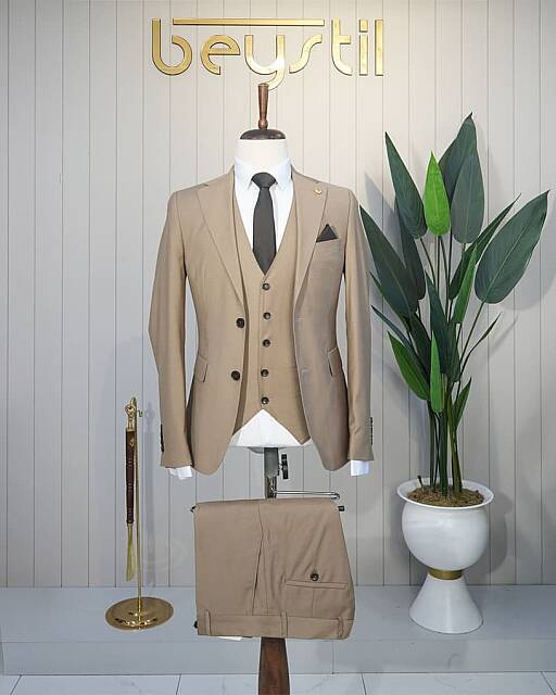 Beystil Slimfit Koyu Bej Yelekli Takım Elbise Nikol - Slim Fit - Beystil