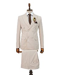 Beystil Sivri Yaka Bej Kruvaze Takım Elbise Petek - Slim Fit 