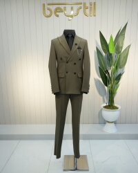 Beystil Sivri Yaka Haki Kruvaze Takım Elbise Granada- Slim Fit 