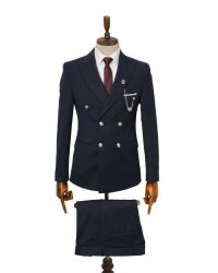 Beystil Sivri Yaka Lacivert Kruvaze Takım Elbise Nikol - Slim Fit 