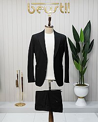 Beystil Sivri Yaka Siyah Spor Casual Takım Elbise - Slim Fit 