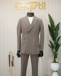 Beystil Sivri Yaka Toprak Spor Casual Kruvaze Takım Elbise - Slim Fit 